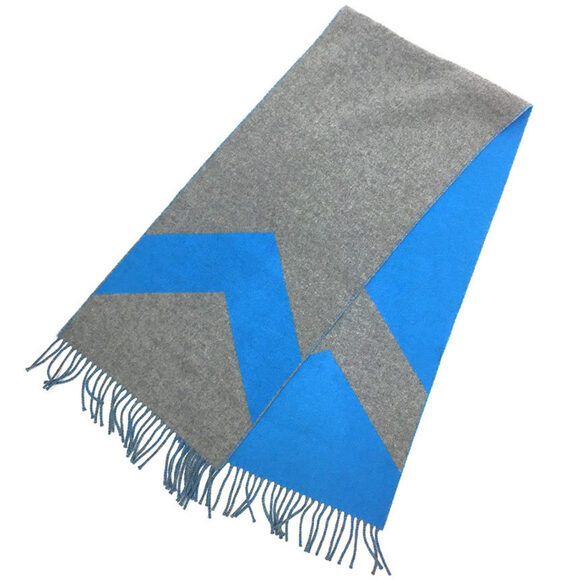 HERMES Cashmere Scarf Casaque Chevron Bicolor Stole Shawl Gray x Blue Unisex - Picture 1 of 3